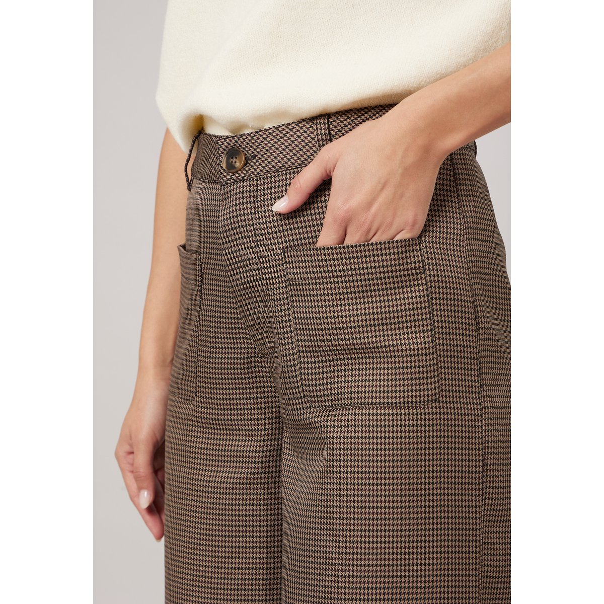 Pantalon large femme à carreaux DEBBY taupe, DEELUXE