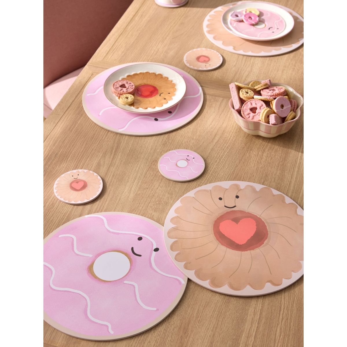 Set table sous-verre liège biscuit, lot de 4 rose, NEXT
