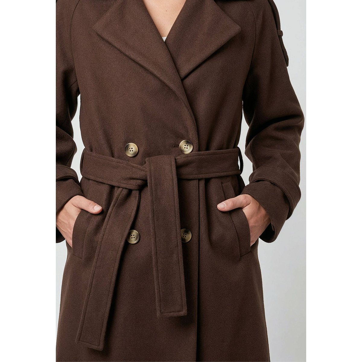 Manteau style trench long femme LINKARA marron, DEELUXE
