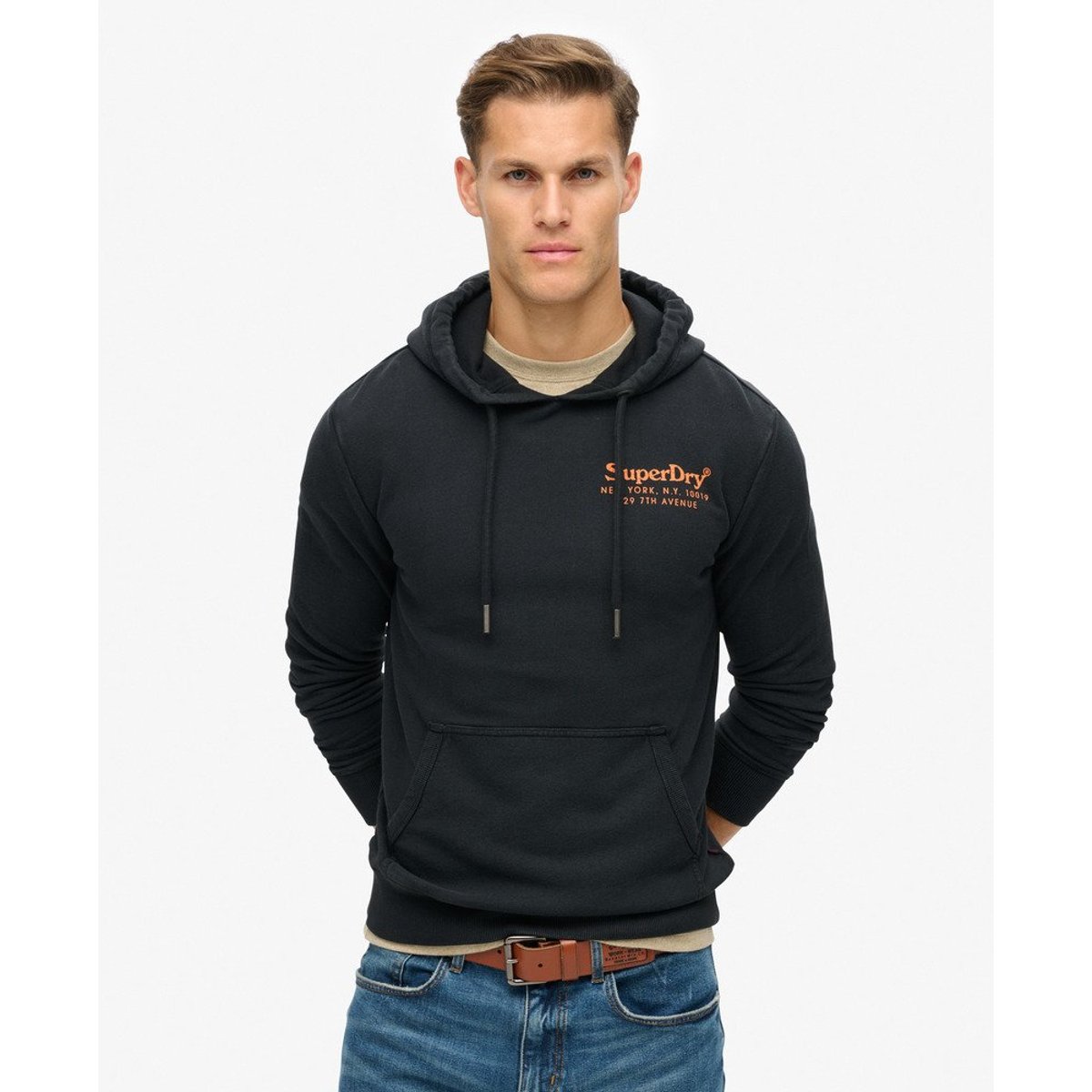Sweat à capuche à logo ton sur ton Venue noir de jais, SUPERDRY