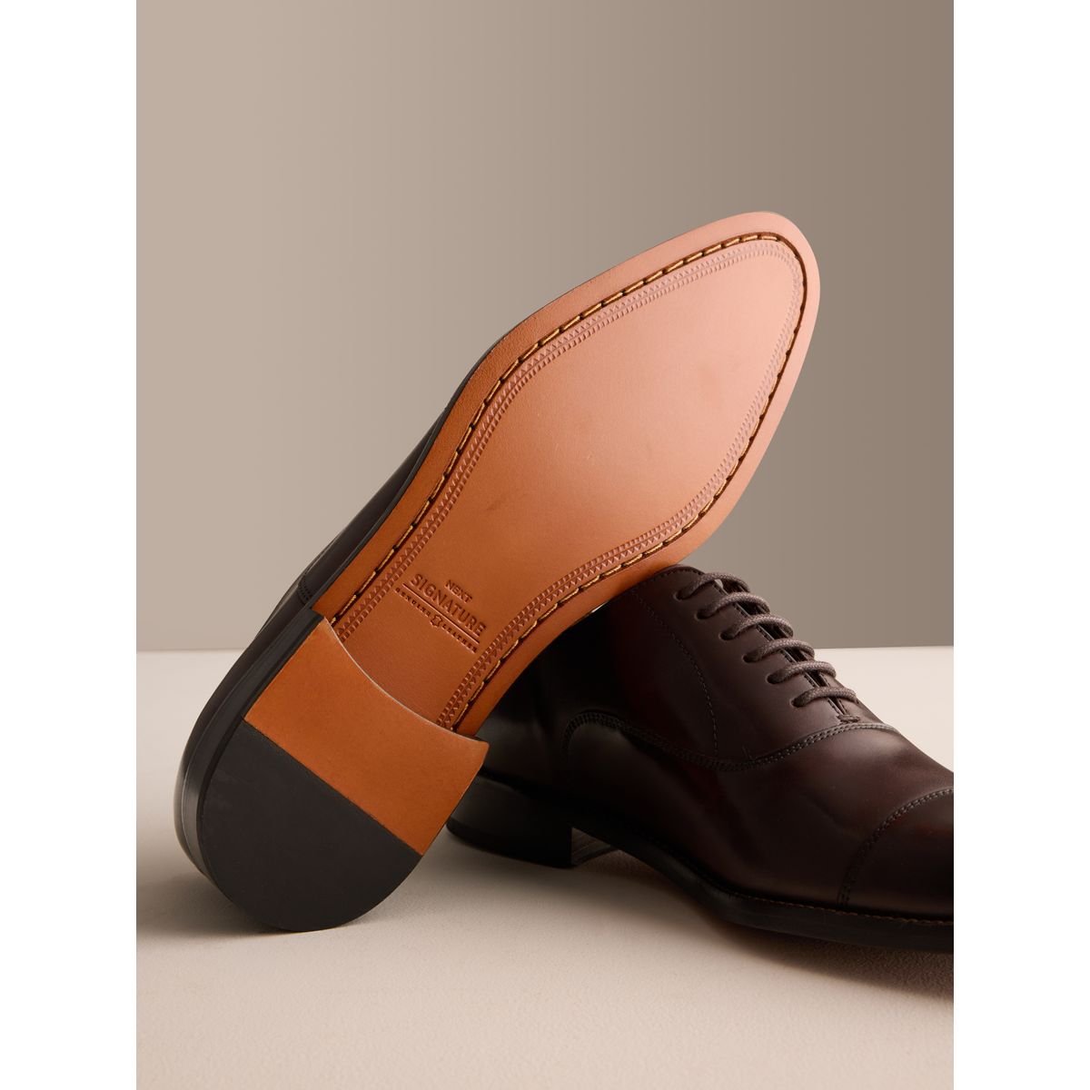 Chaussures oxford en cuir avec bout renforcé signature marron foncé, NEXT