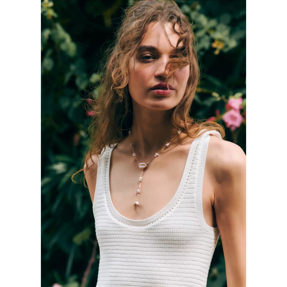 Robe en coton maille à bretelles blanc, MANGO TEEN