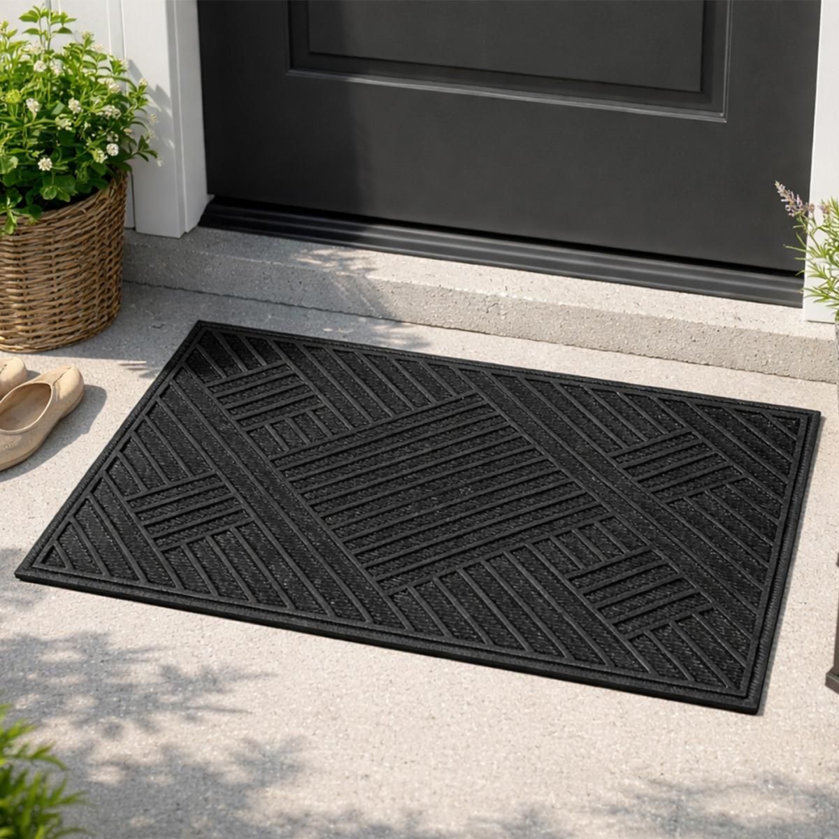 Paillasson géométrique, tissé kilim, graphique et épuré, BRUME noir, gris, UN AMOUR DE TAPIS