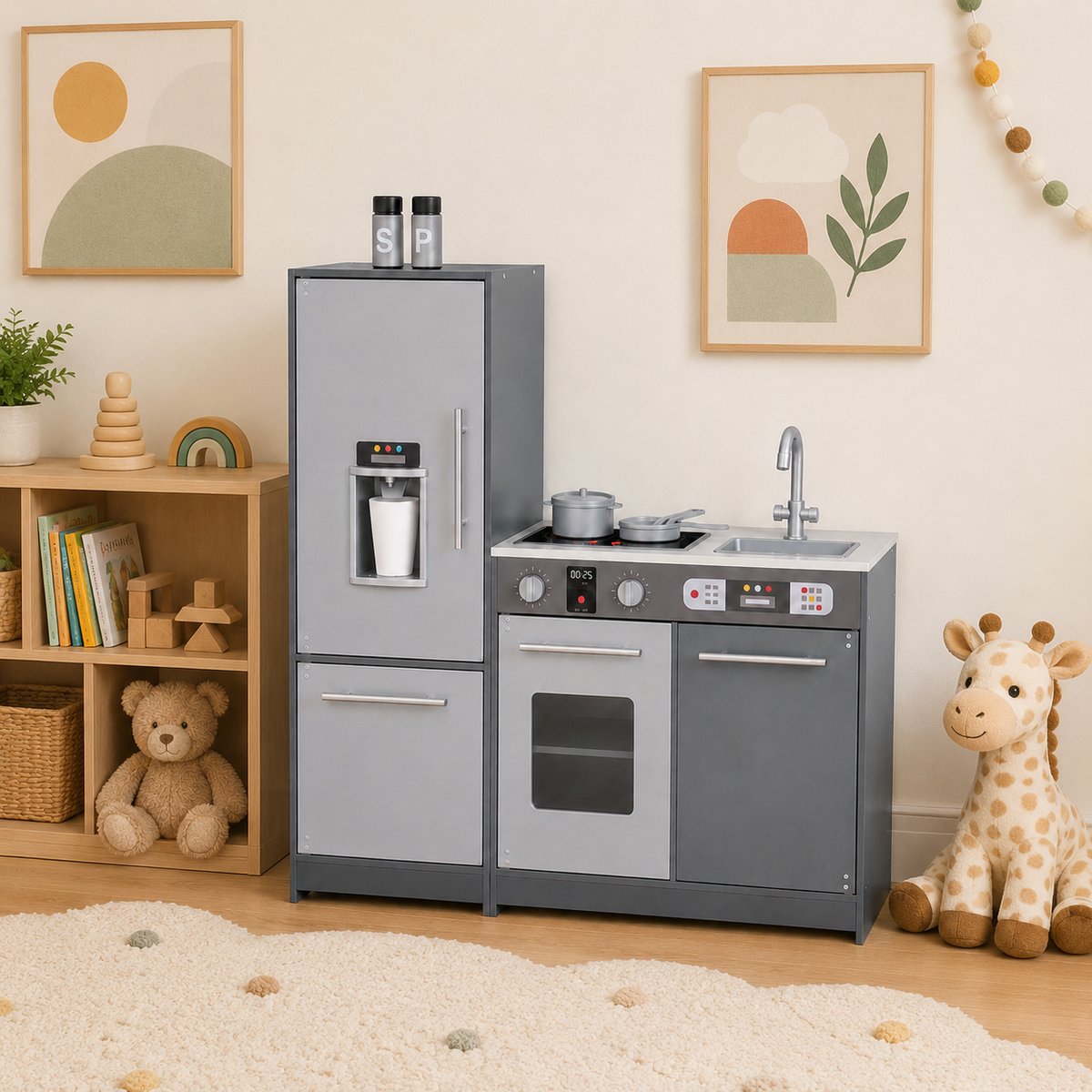 Cuisine Enfant Bois LITTLE CHEF gris, TEAMSON KIDS