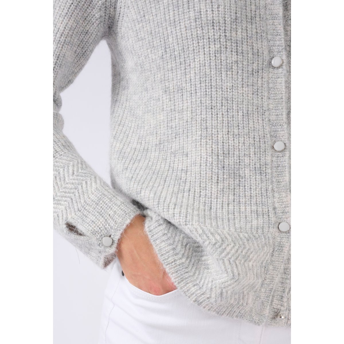 Cardigan maille perlée mélange alpaga gris chiné clair, DAMART