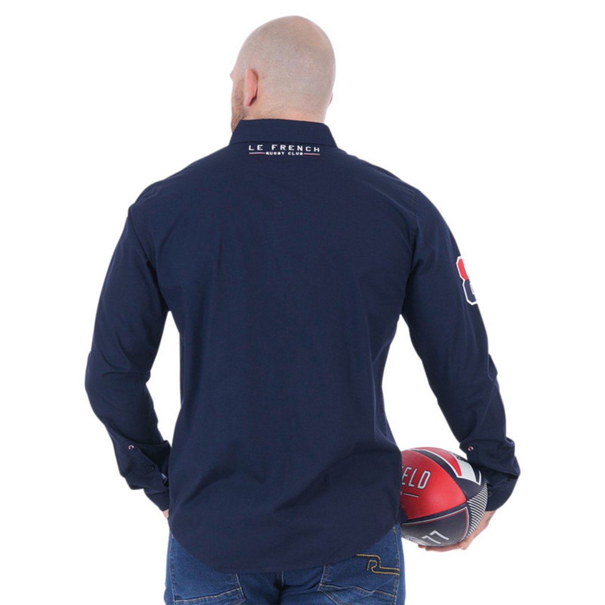 Chemise en coton biologique marine unie à coupe ajustée avec un col boutonné marine, RUCKFIELD