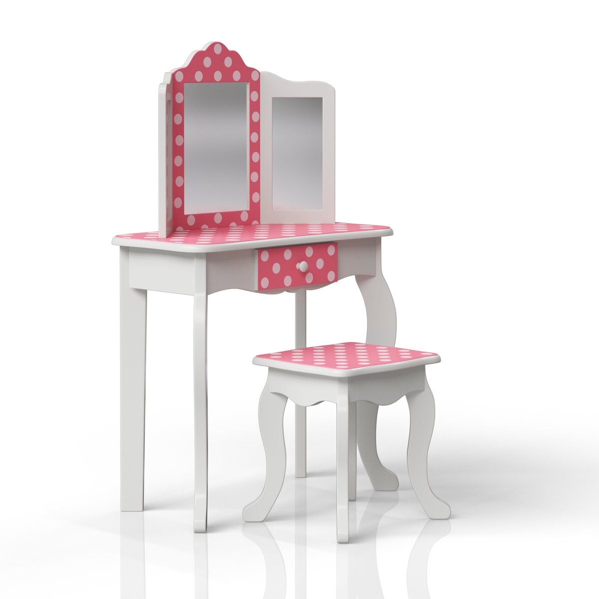 Coiffeuse Tabouret Enfant Bois avec miroir, tiroir et tabouret, FASHION PRINTS multicolore, TEAMSON KIDS