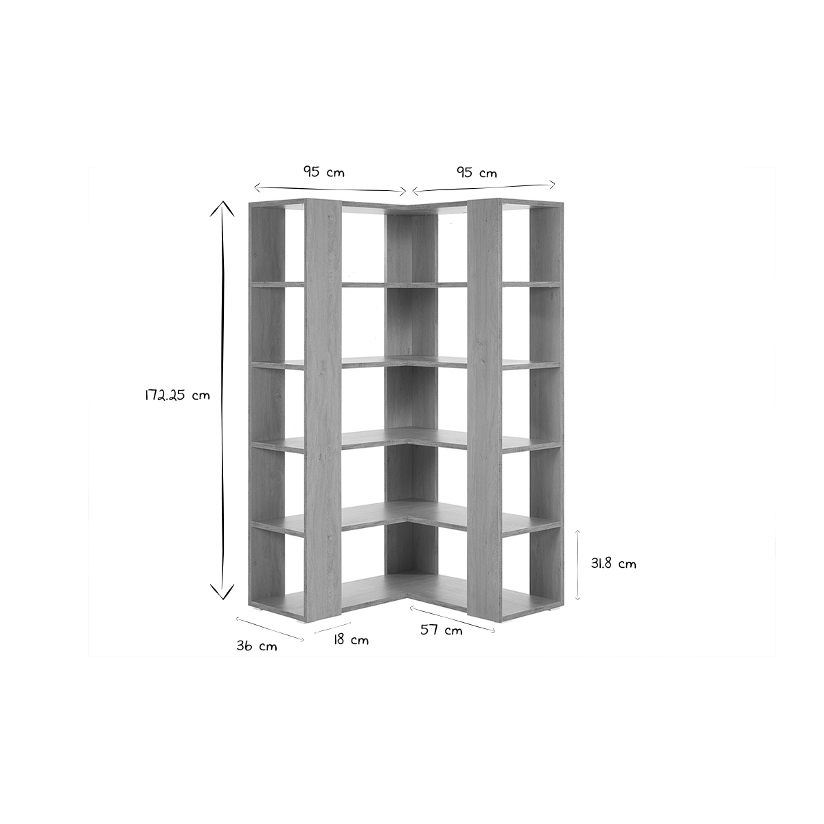Bibliothèque étagère d'angle finition bois clair chêne L95 cm MUSSO chêne clair, MILIBOO