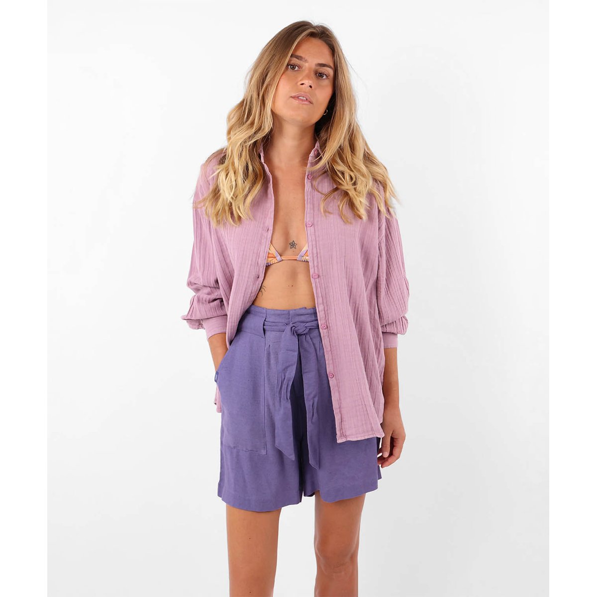 Short ceinturé en viscose lin ORNELLA night storm, OXBOW
