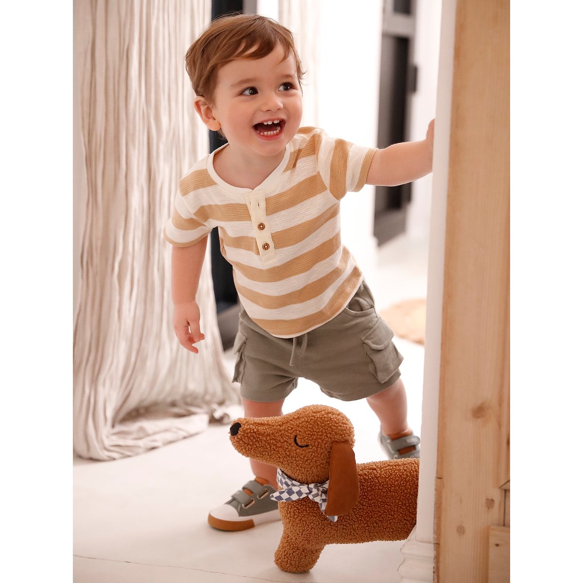 Short style battle bébé en molleton texturé kaki, VERTBAUDET