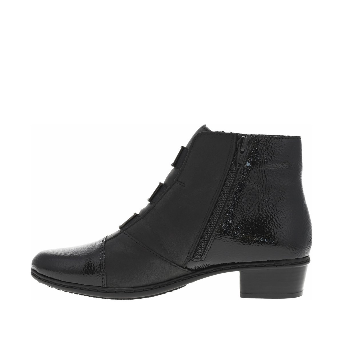 Boots en cuir noires à talon décroché bas avec un zip côté interne noires, RIEKER