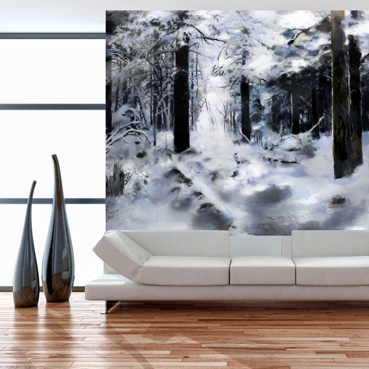 Papier peint intissé panoramique Paysage Winter forest noir, EDEN