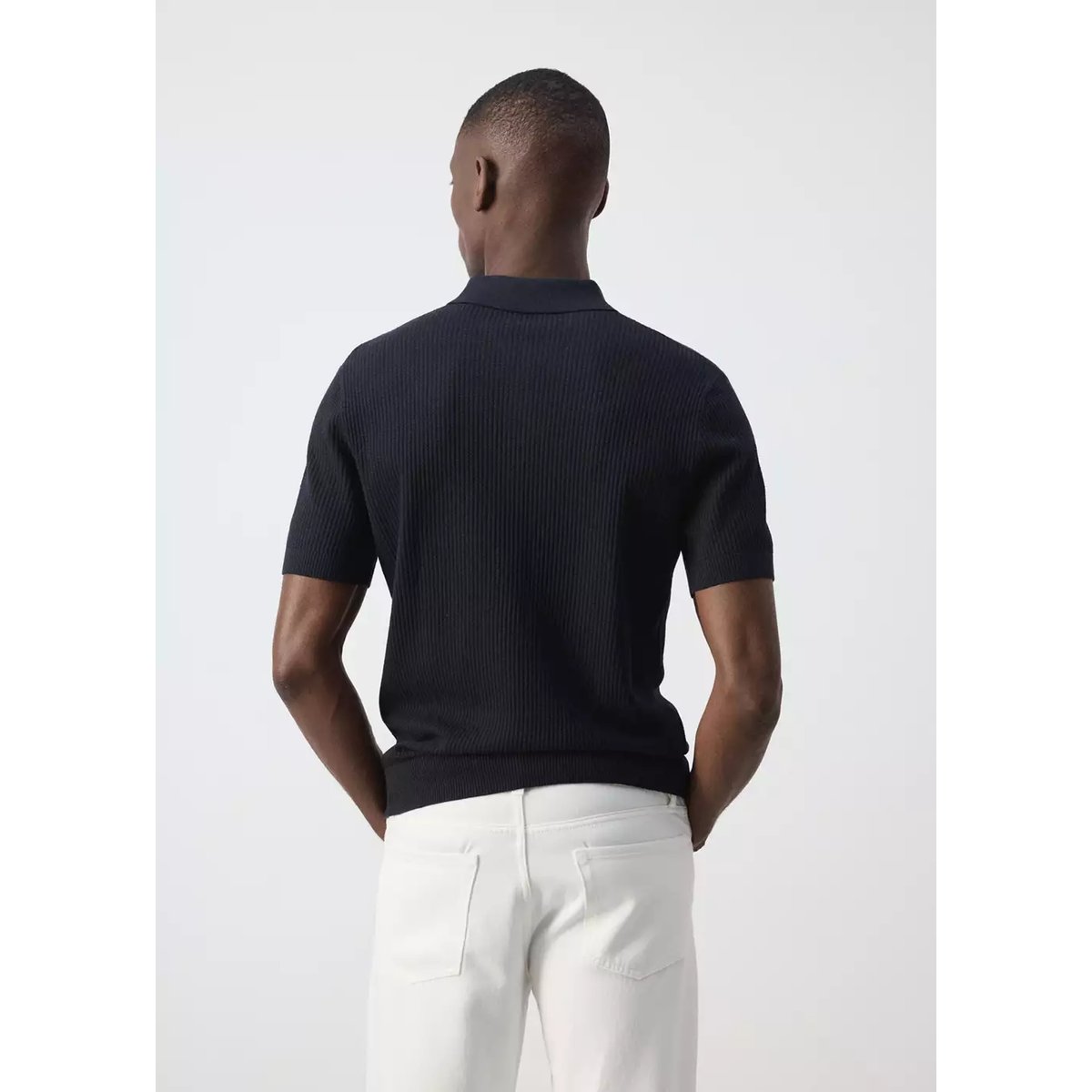 Polo maille fine côtelée bleu nuit, MANGO MAN