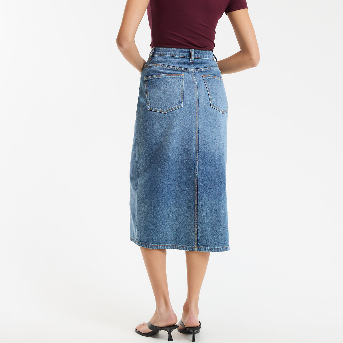 Rechte denim midirok stoned blauw, LA REDOUTE COLLECTIONS