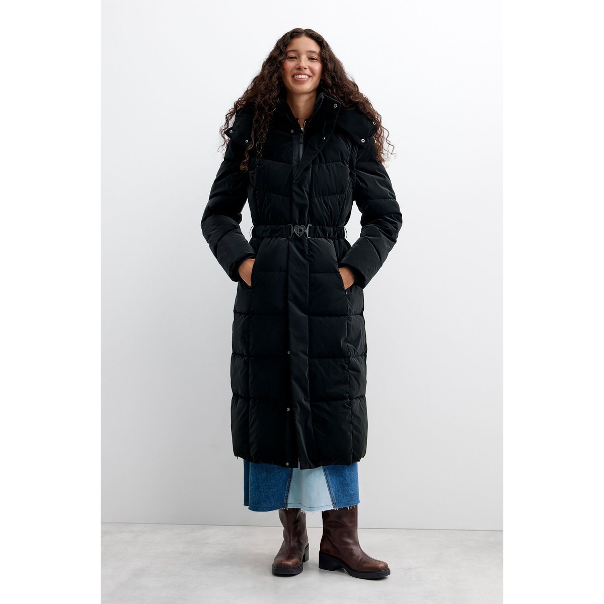 Manteau long matelassé noir, DESIGUAL