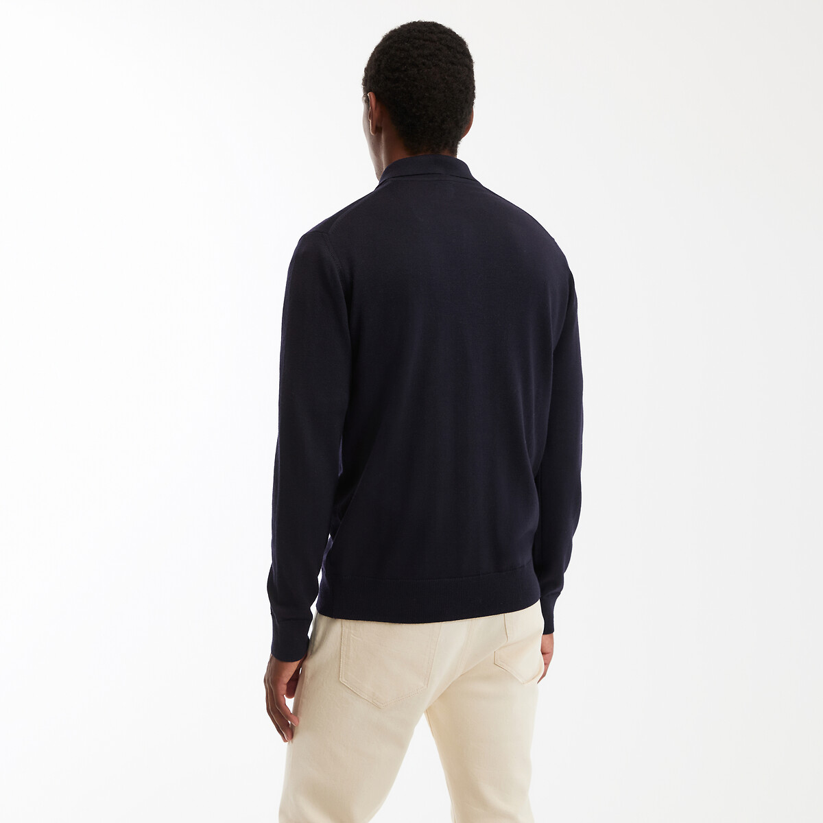 Pull col polo en laine mérinos, Signature bleu marine, LA REDOUTE COLLECTIONS