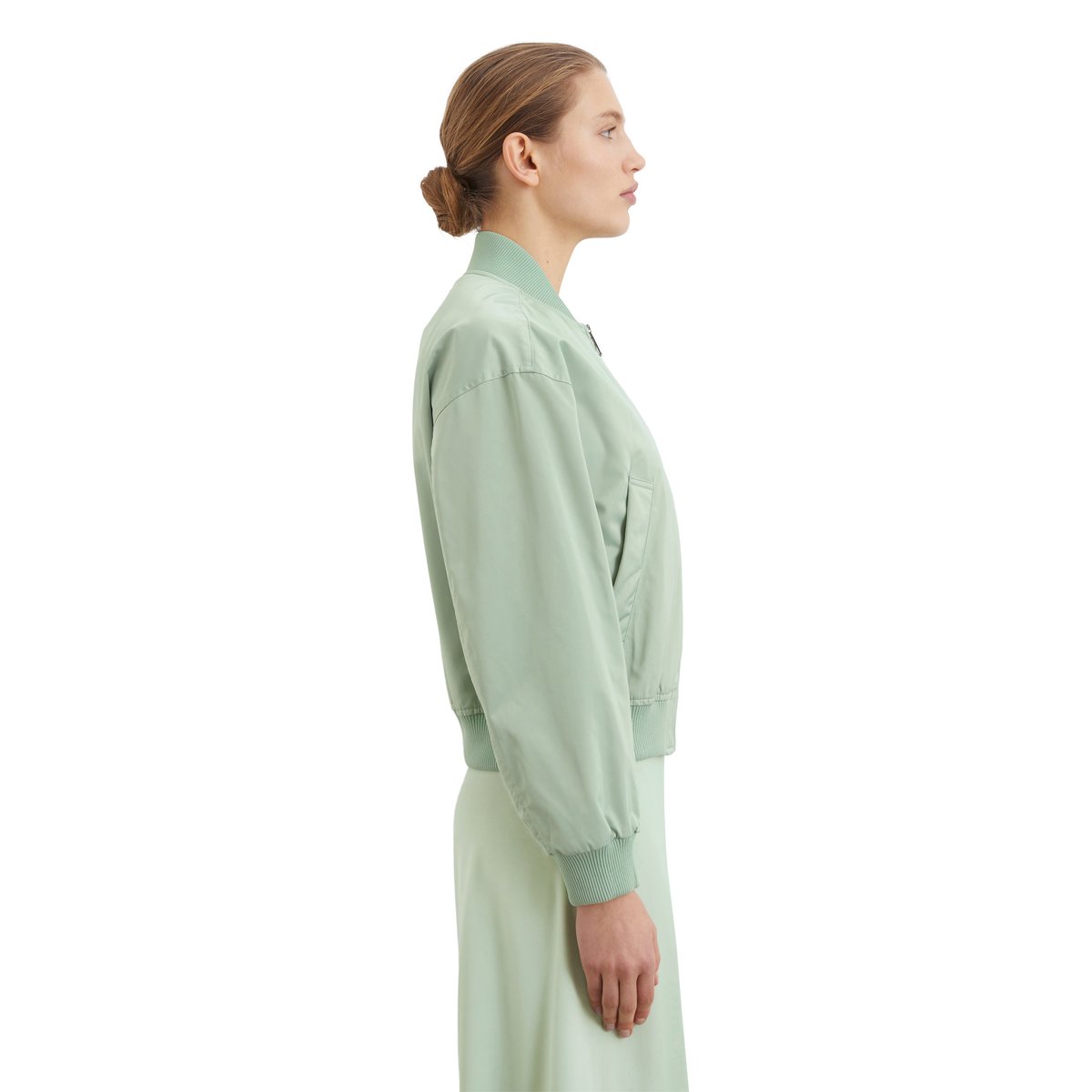 Blouson style aviateur regular en sergé de polyester recyclé vert clair, MARC O'POLO