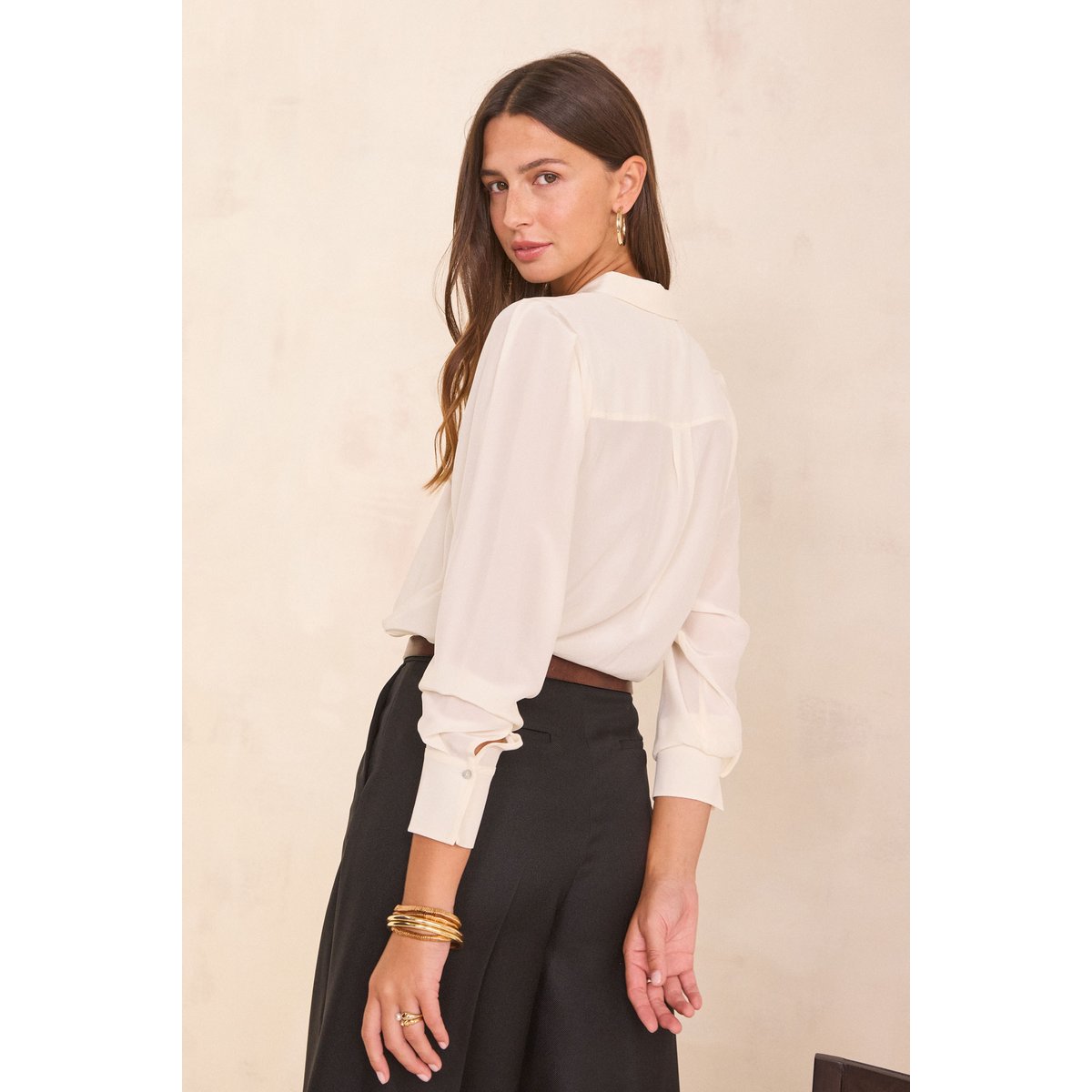 Chemise en 100% soie DAPHNEE creme, Maison 123