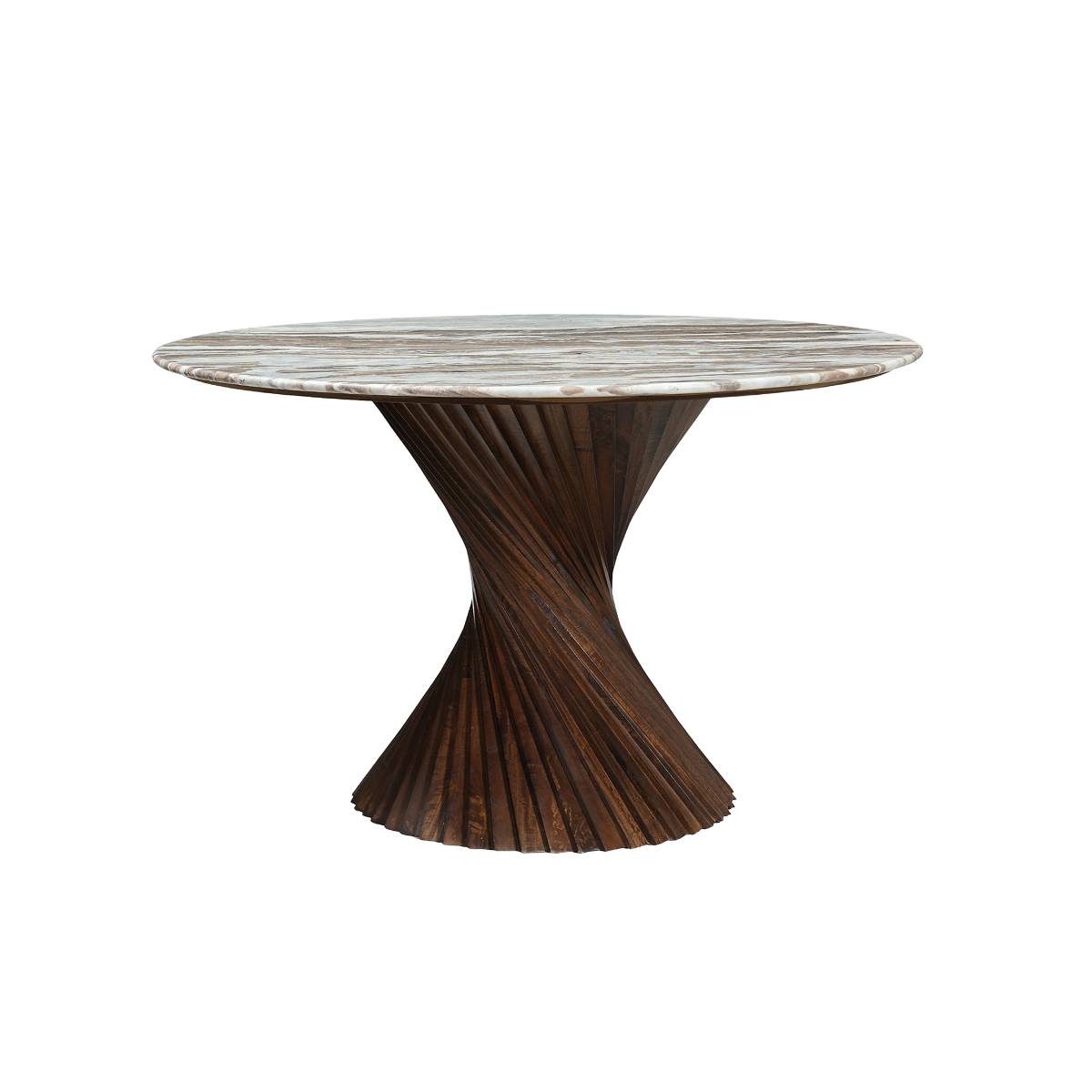 Table à manger ronde en bois de manguier et marbre ROSELIA bois foncé, MADE IN MEUBLES
