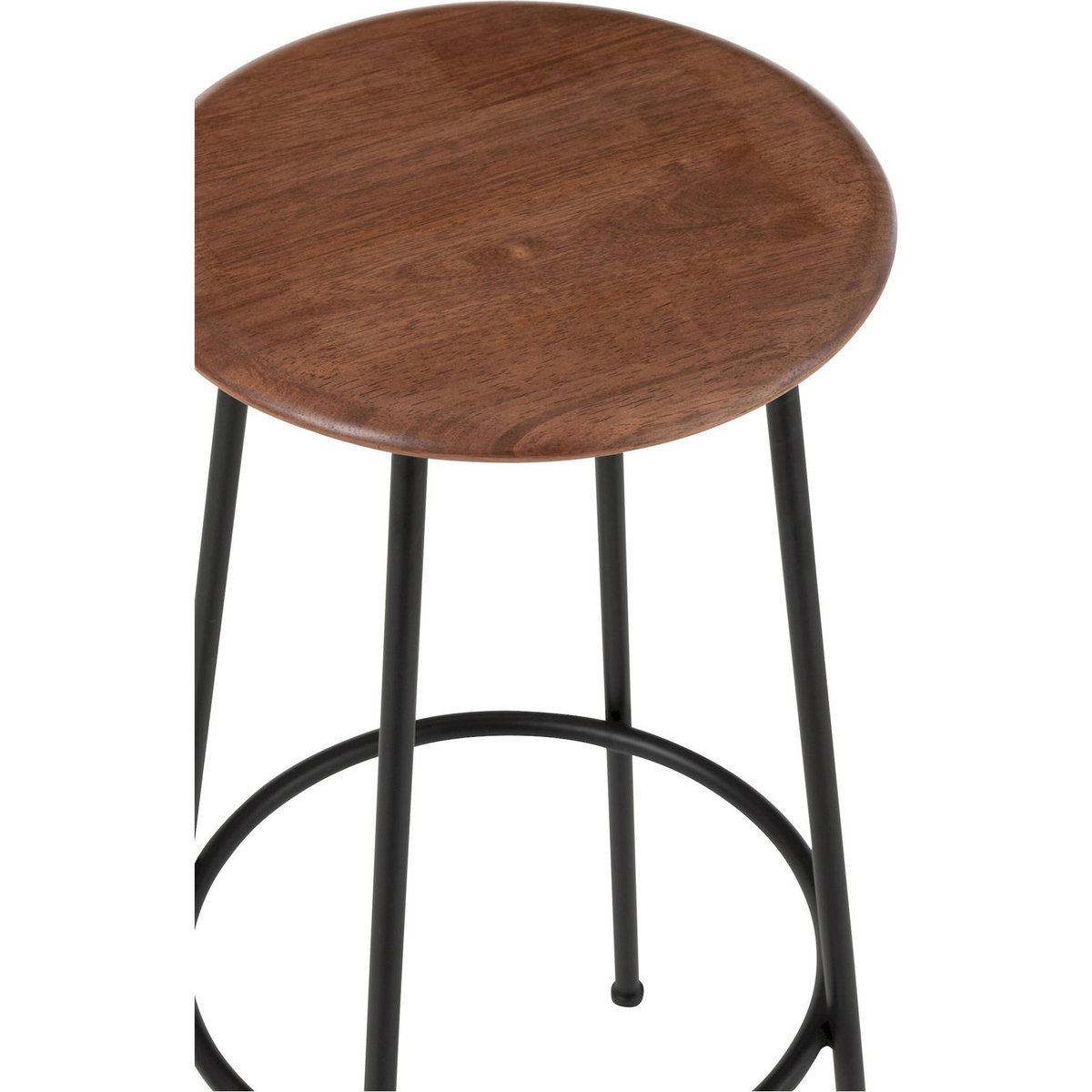 Chaise de bar en métal assise ronde bois foncé et métal noir mat, RECOLLECTION