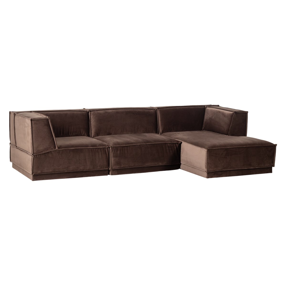 Canapé d'angle droit en velours MANU marron, WOOOD