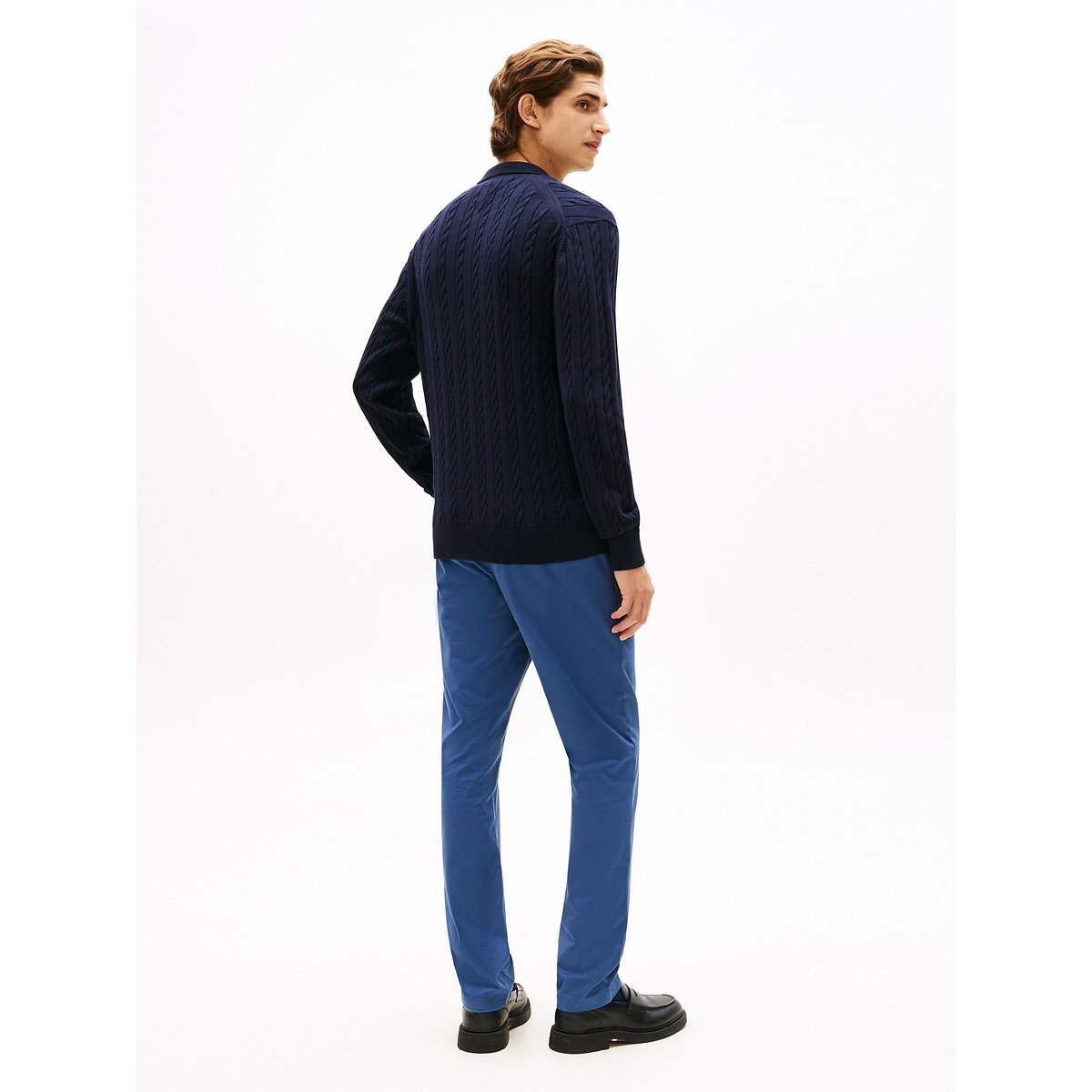 Pull structuré col chemise boutonné bleu marine, TOMMY HILFIGER