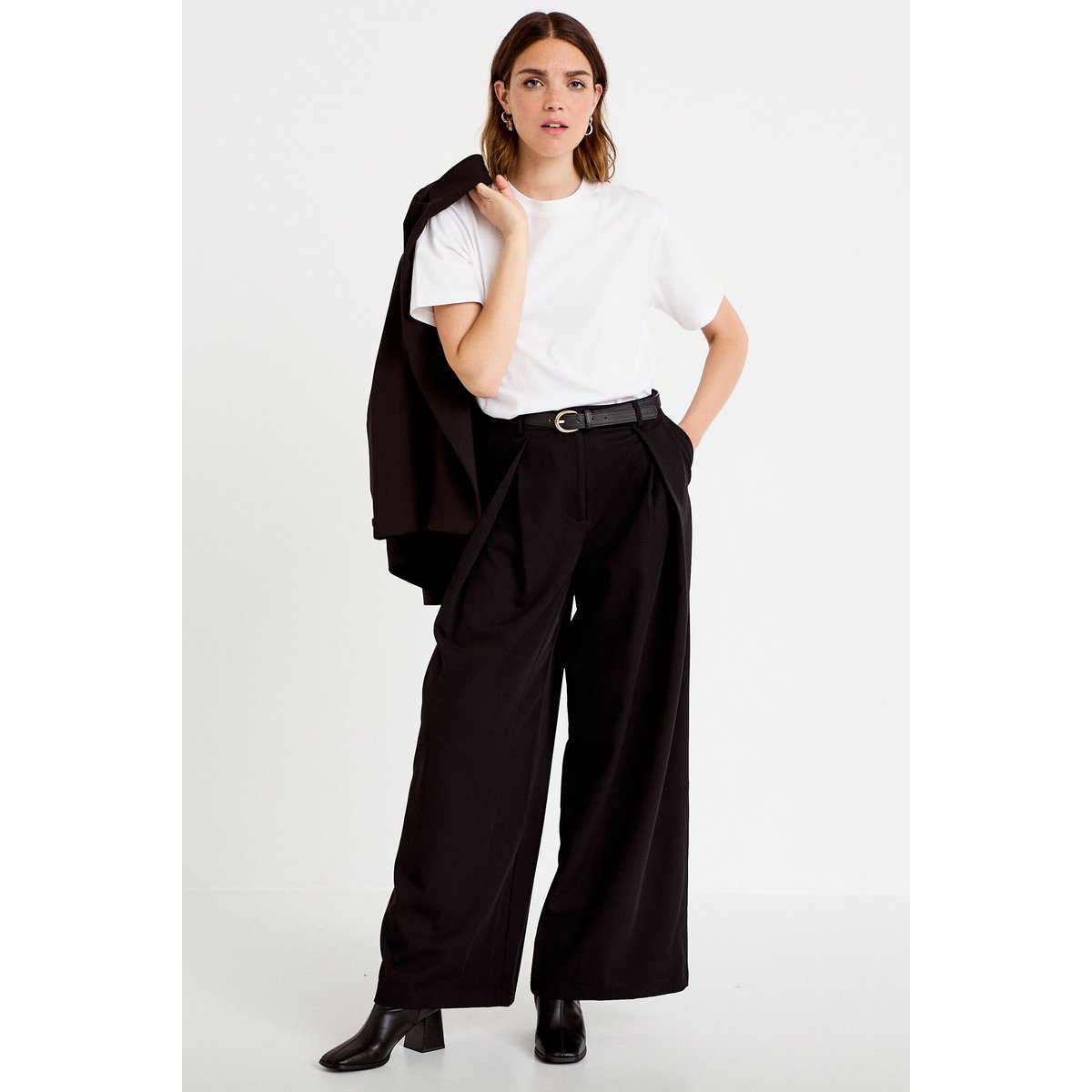 Pantalon large avec ceinture amovible noir, CACHE CACHE