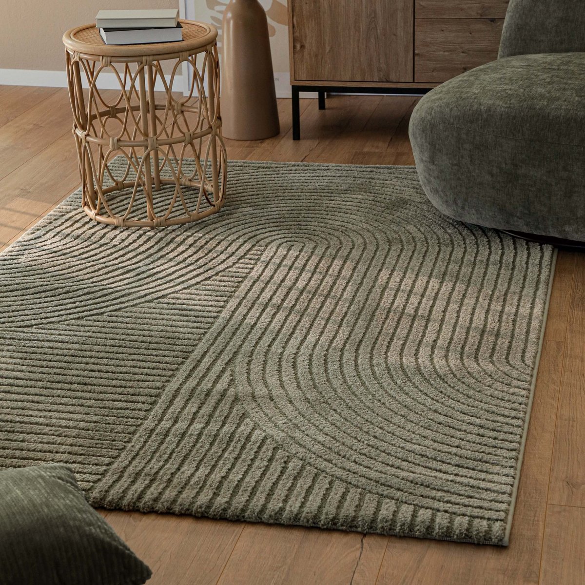Tapis à poils courts, motif 3D moderne ,  Bolen vert olive, WECON HOME
