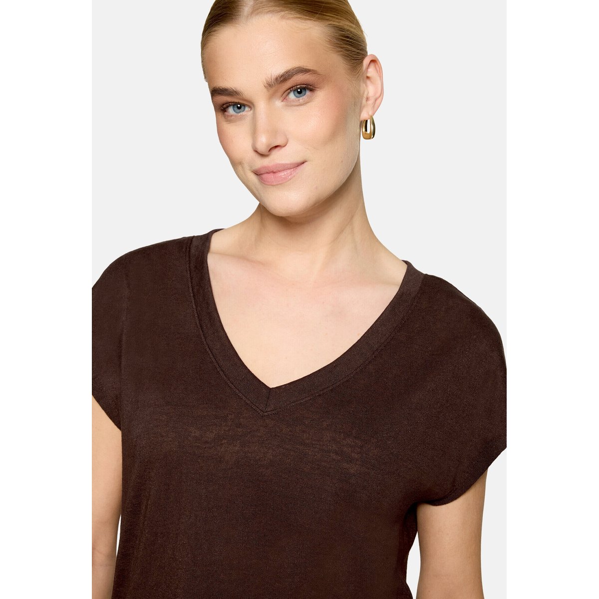 T-shirt à manches courtes à encolure en v chocolate plum, ZERO