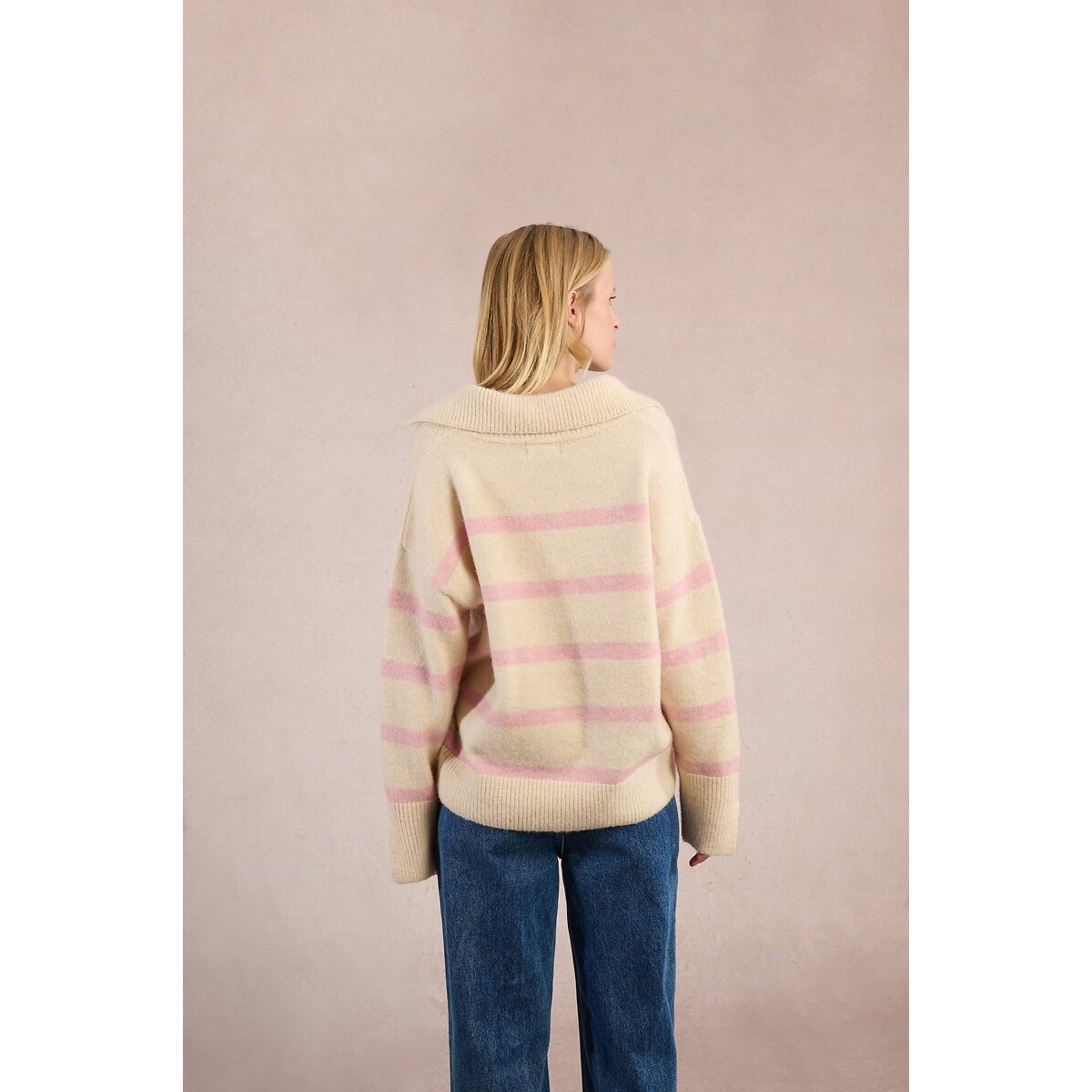 Striped Polo Shirt Jumper ecru striped, MOLLY BRACKEN