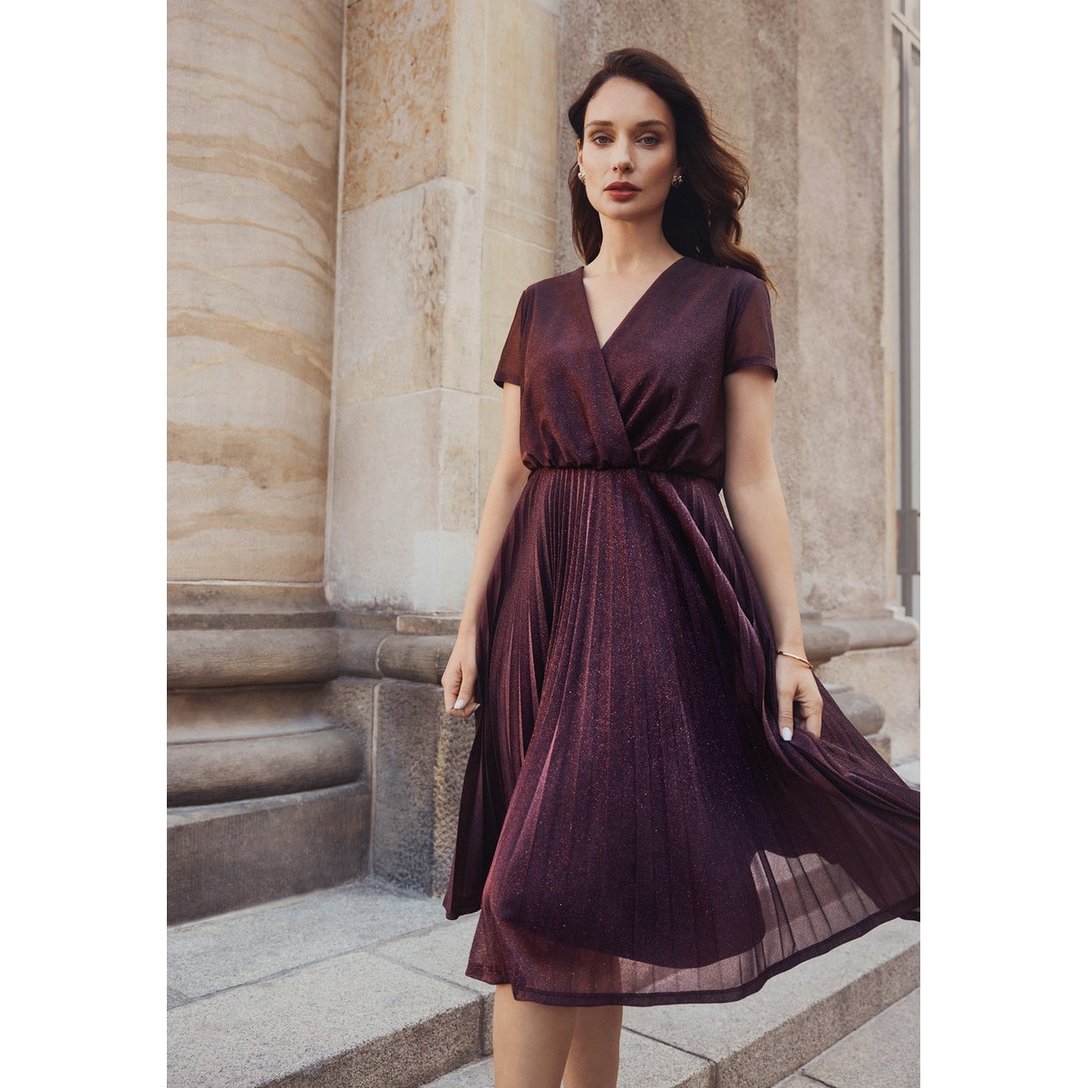 Robe de cocktail à plis purple/purple, VERA MONT