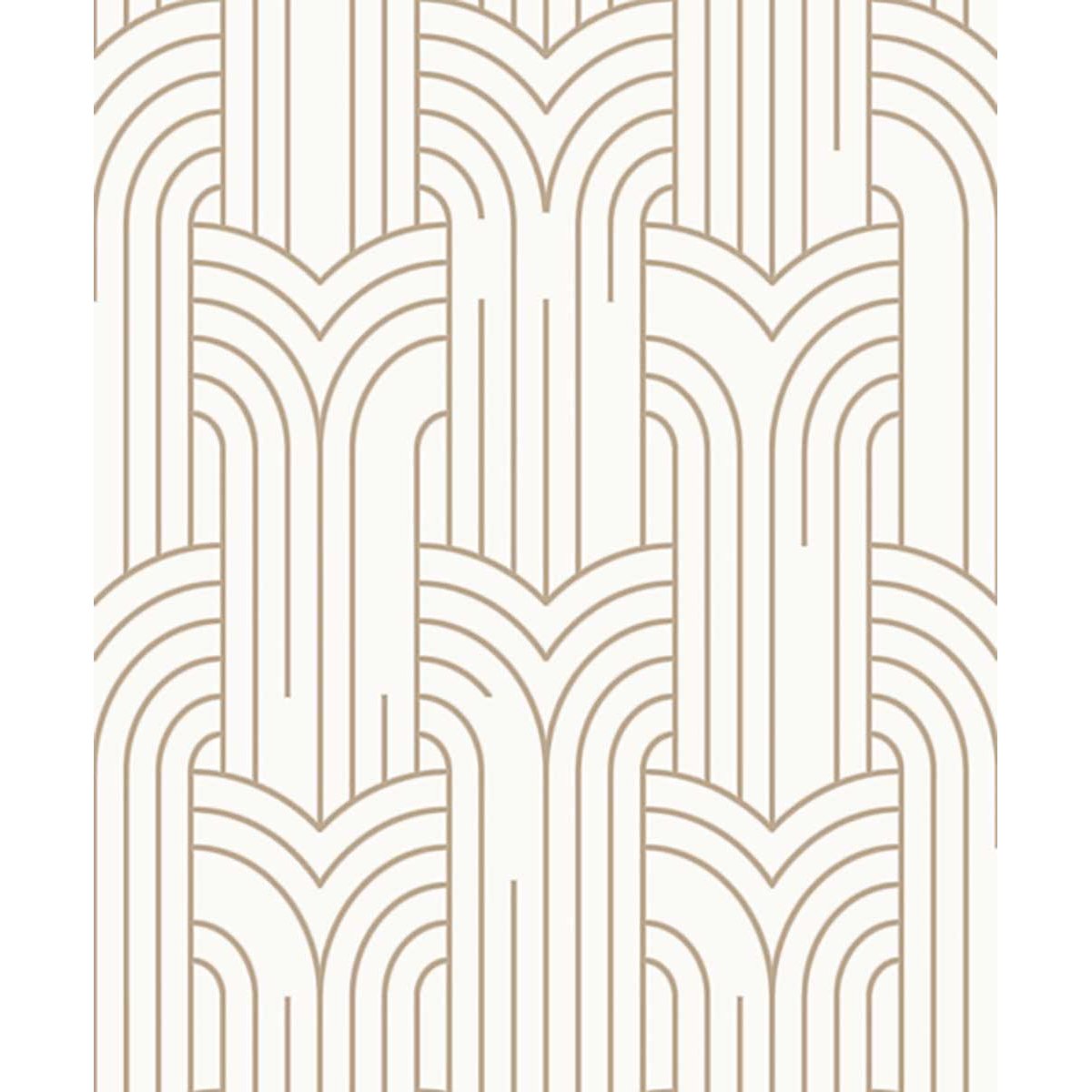 Papier peint géométrique Art Déco blanc et or beige, HEXOA