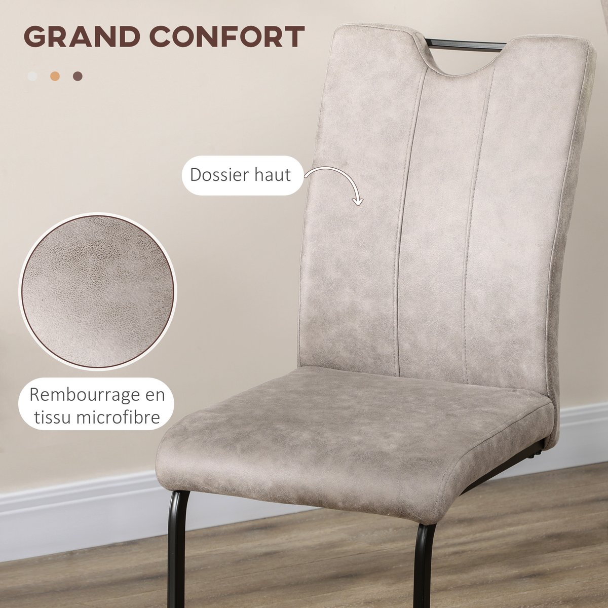 Chaise de salle à manger Tissu en microfibre marron et noir, HOMCOM