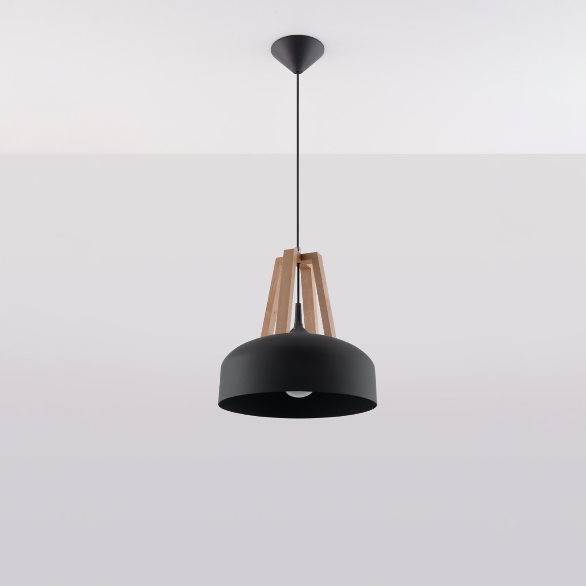 Suspension Acier Noir/Bois Naturel E27 1 Casco noir, EDEN
