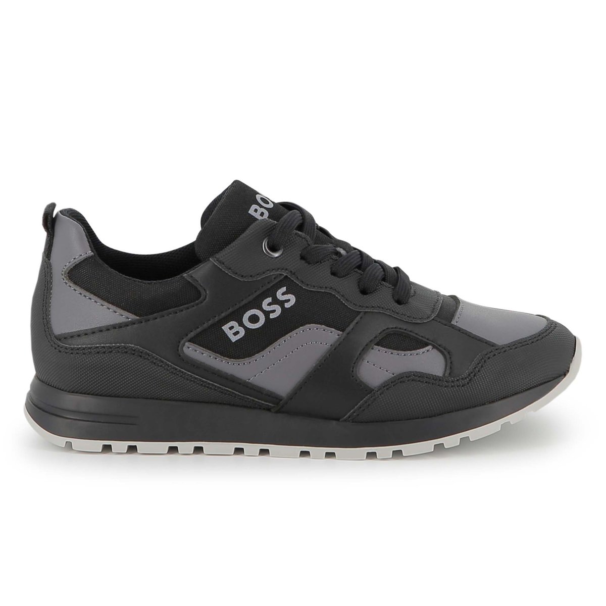 Baskets en simili et toile black, BOSS KIDSWEAR