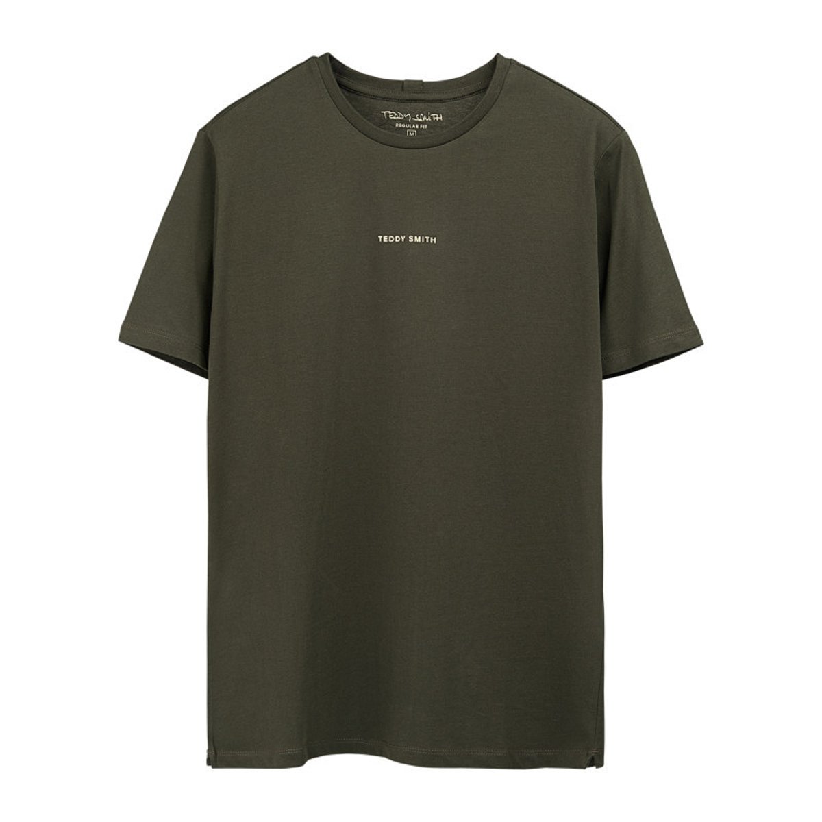 T-shirt en coton vert uni avec une coupe droite et un col rond vert, TEDDY SMITH