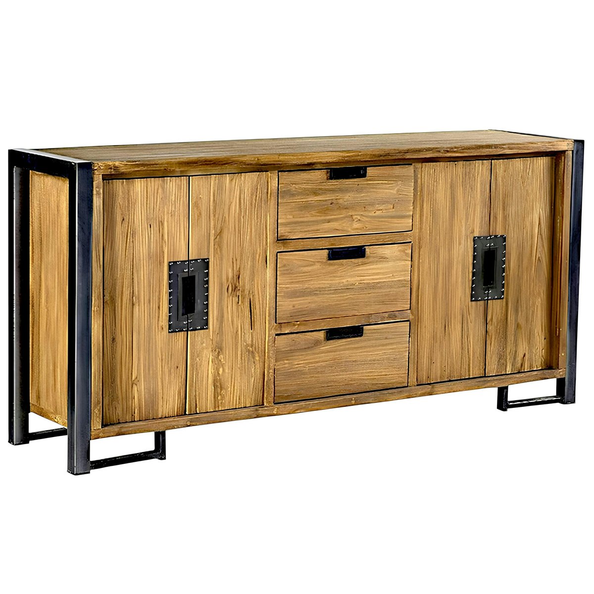 Buffet enfilade bois teck et métal 4 portes 3 tiroirs 186cm CANADA bois naturel, PIER IMPORT