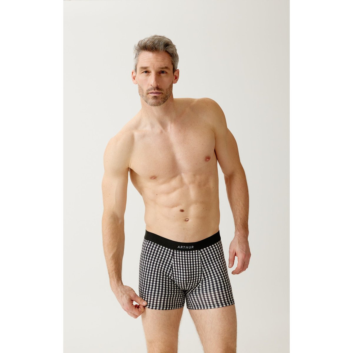 Boxer en coton imprimé Vichy noir, ARTHUR