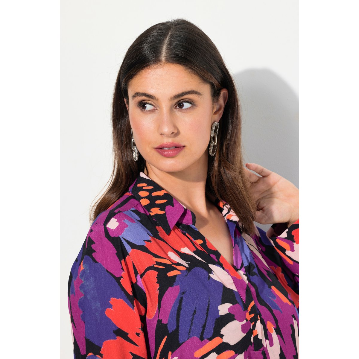 Robe midi décolleté en V et manches longues baie, ULLA POPKEN