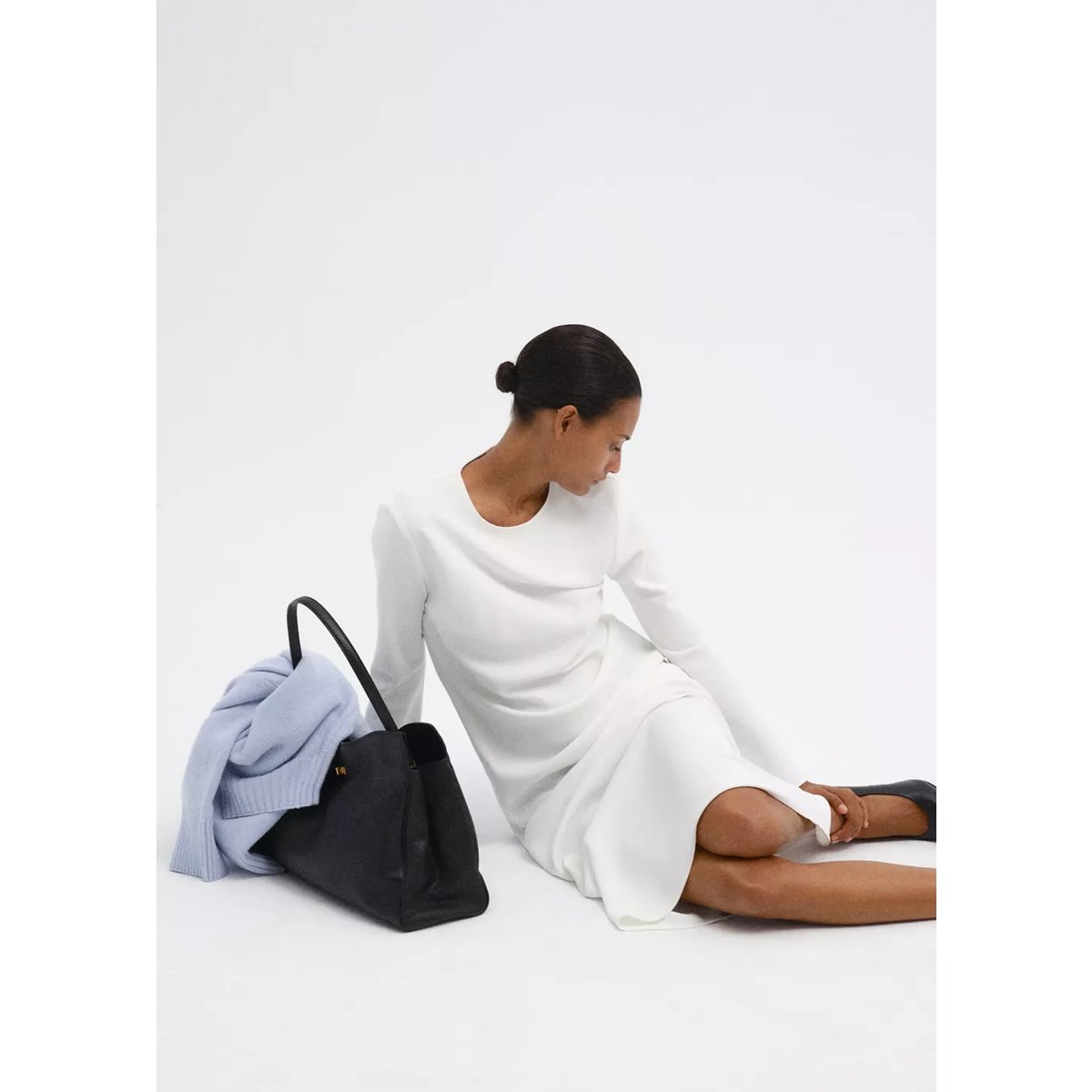 Robe longue à manches longues écru, MANGO