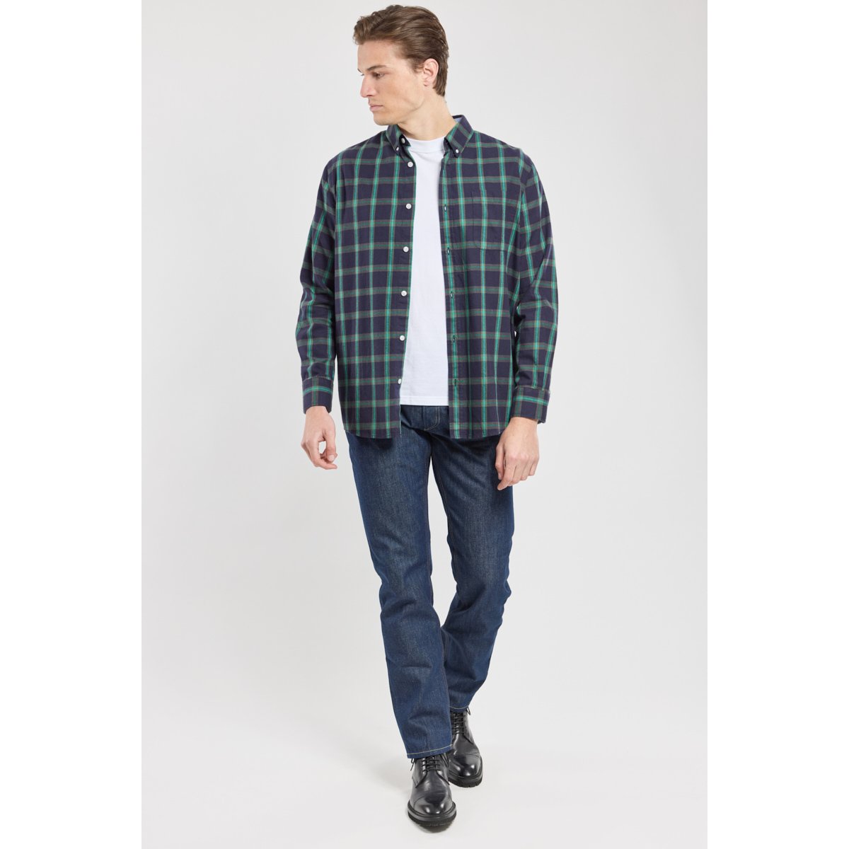 Chemise à carreaux coupe confort en coton carreaux marine deep/aquag, ARMOR-LUX