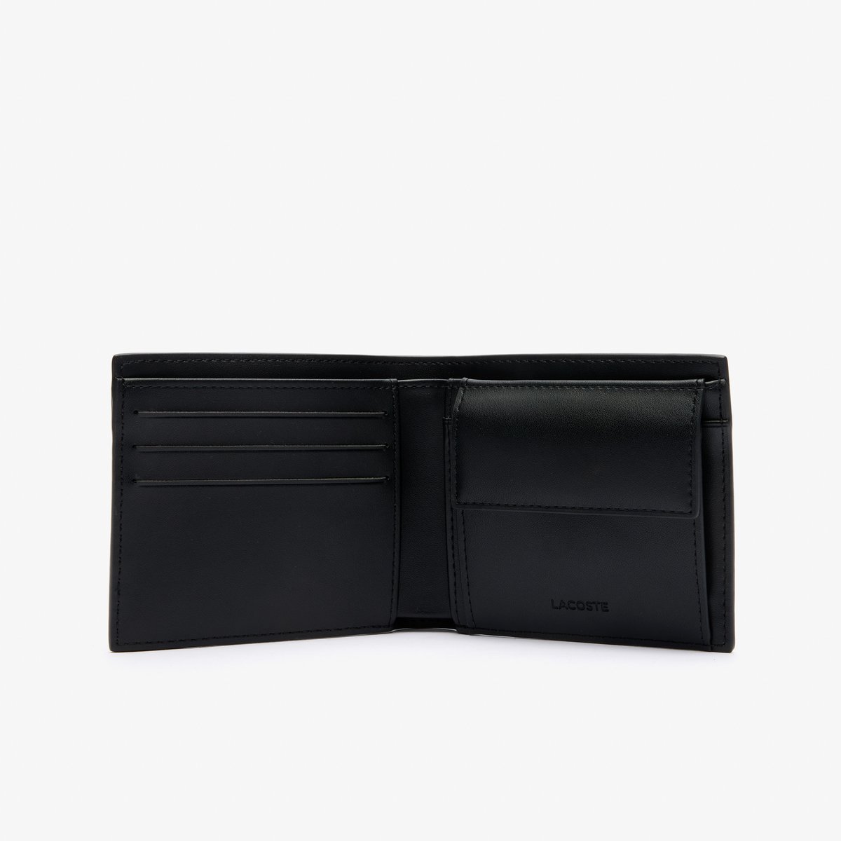 Portefeuille monogramme moyen en cuir noir-000, LACOSTE