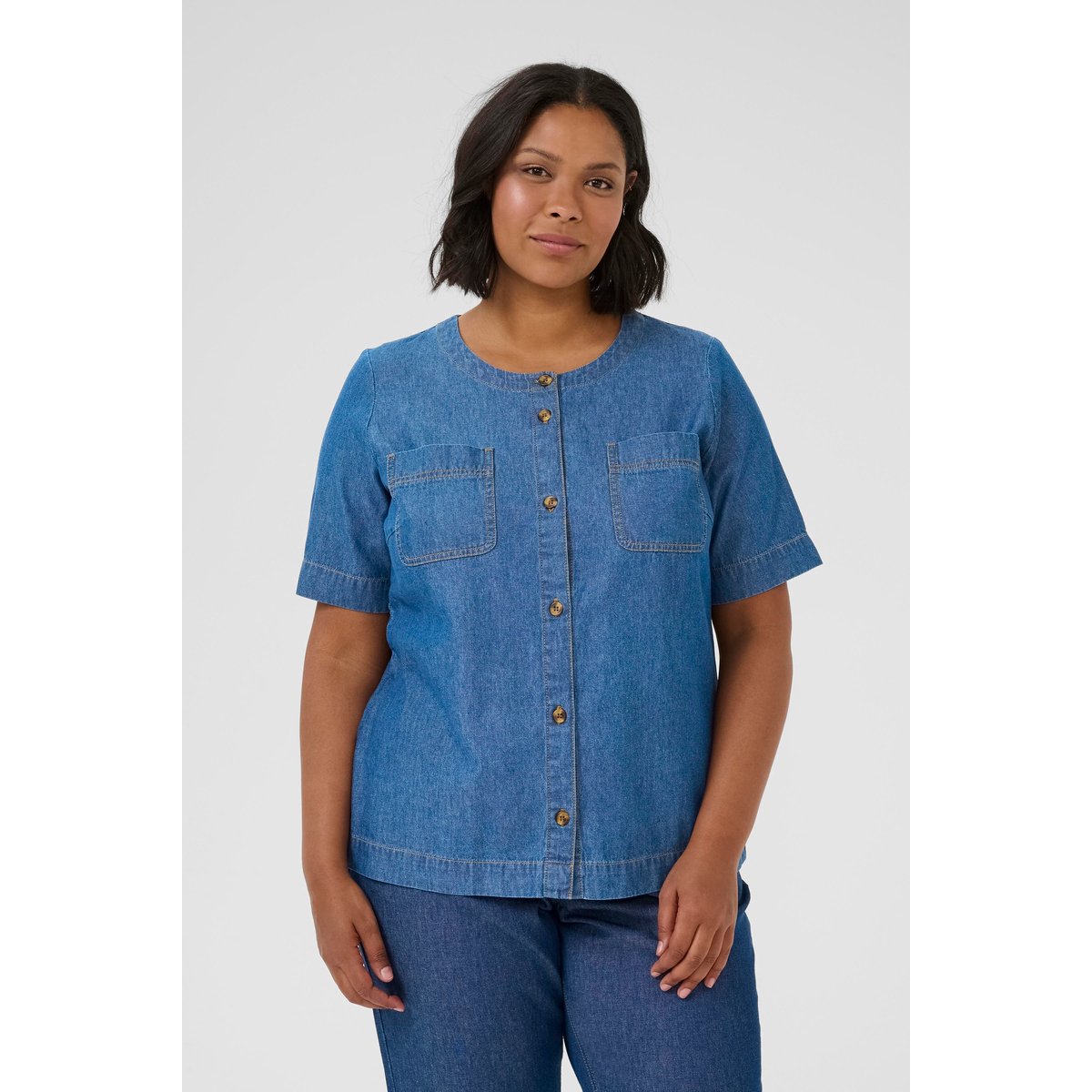 Chemise à manches longues bleu dark blue chambray, KAFFE CURVE