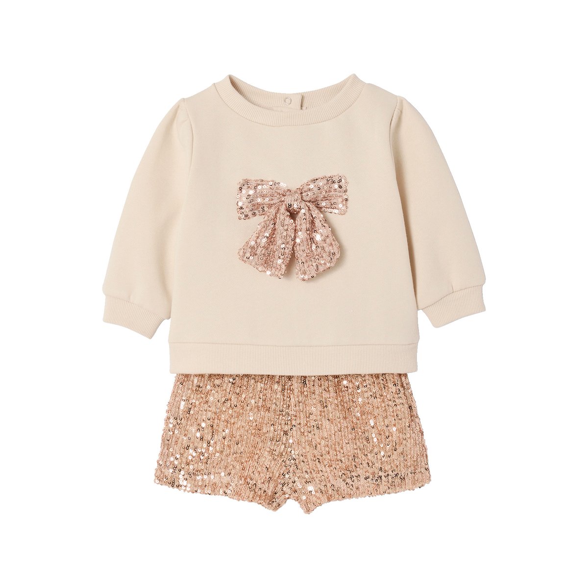 Ensemble bébé noël sweat short à sequins or, VERTBAUDET