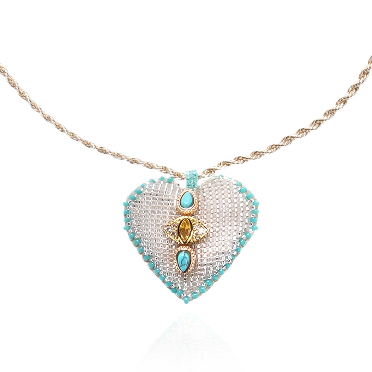 Collier chaîne avec pendentif perles tissées FORTAZA blanc, HIPANEMA