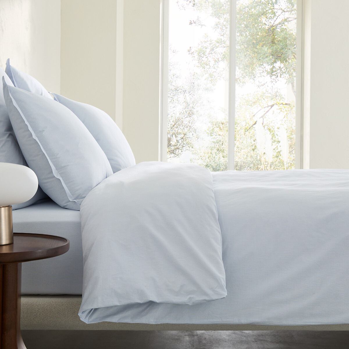 Housse de couette en percale de coton lavé, rayée, 120 fils, SABBAL rayé bleu, AM.PM