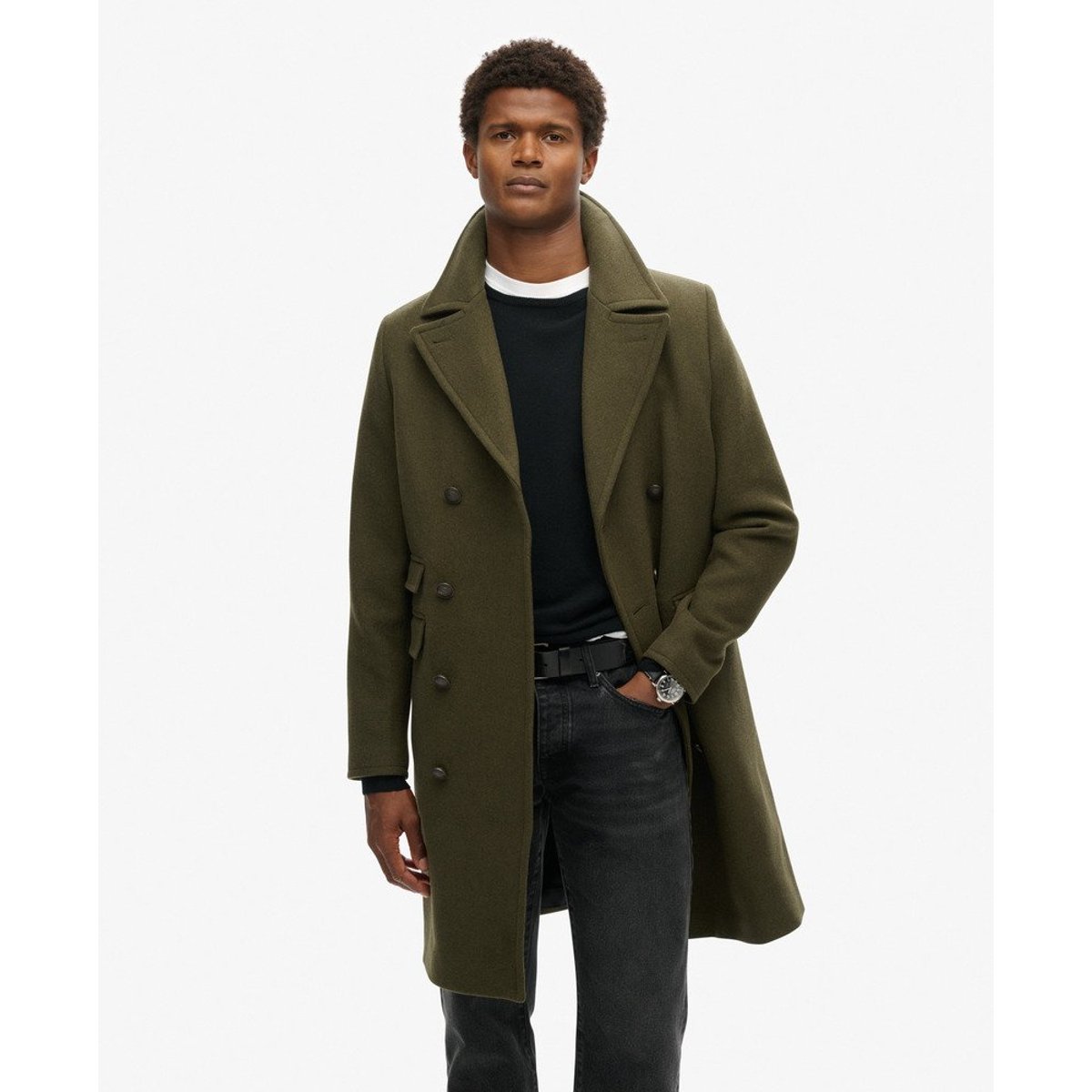 The Merchant Store - Manteau long en laine vert olive foncé, SUPERDRY