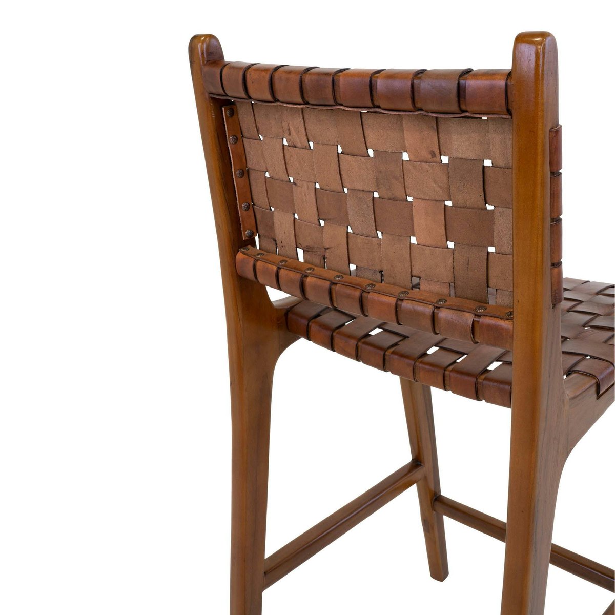 Chaise de bar en bois de teck et cuir marron MENDOZA bois naturel, PIER IMPORT