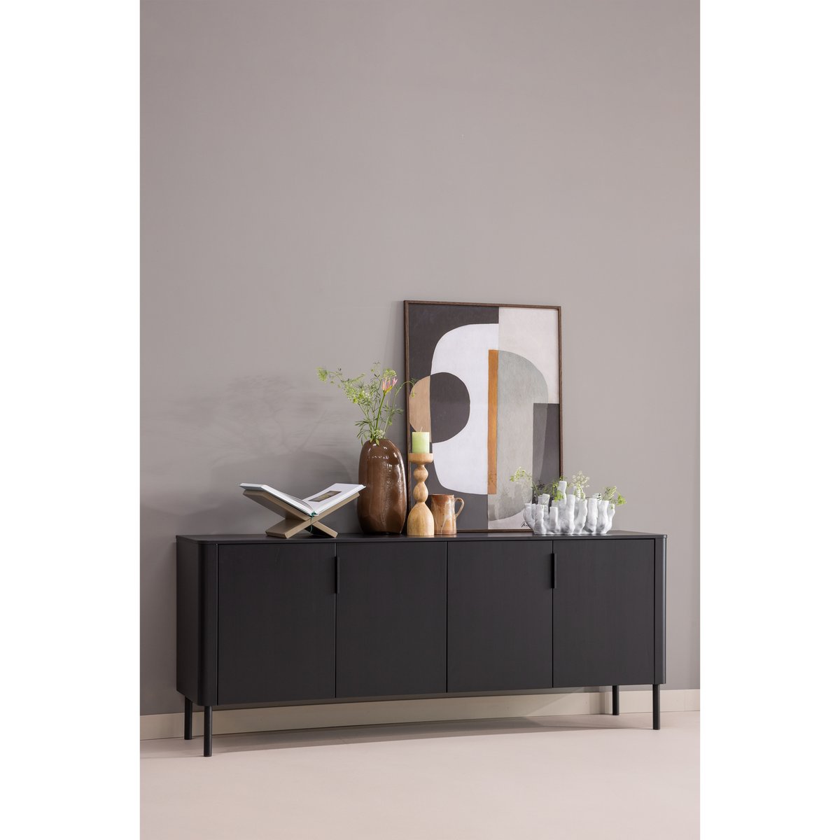 Commode en pin GUNNAR noir mat, WOOOD