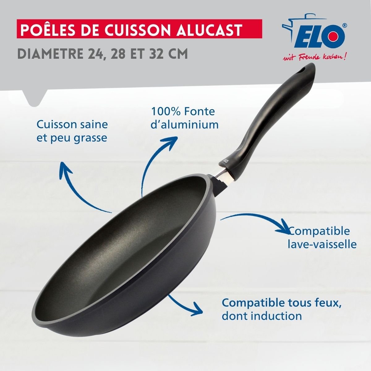 Set de 3 poêles à frire ALUCAST noir, ELO